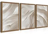 Wood Framed Beige Abstract Wall Art Set of 3, Large Modern Abstract Texture Wall Decor Paintings, Neutral Minimalist Posters Prints Pictures for Living Room Bedroom Office Home Decor 12x16 Inch