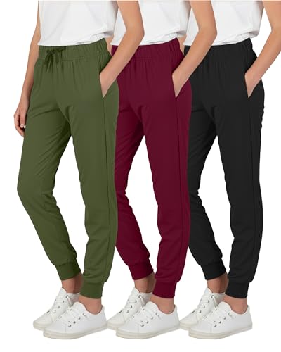 Girls' lounge joggers 3-pack, soft athletic pants