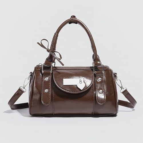 PU Leather Ballet Bowling Bag Solid Color Stylish Crossbody Bag Large Capacity Lovely Bowknot Handbag Travel Date Work Handba2