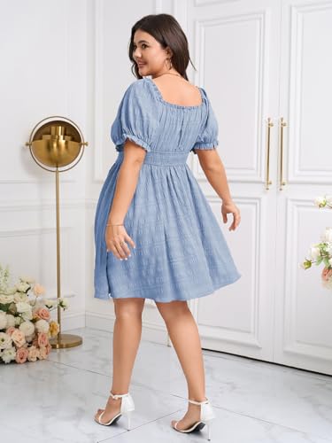 Image of SCOMCHIC Womens Plus Size Summer Dresses Casual Sun Dress Sweetheart V Neck Puff Short Sleeve Smocked A Line Mini Dress