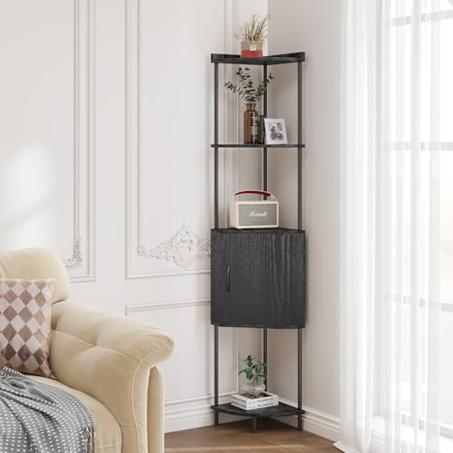 WouZglk 65.7" Black Corner Bookshelf with Doors, 5 Tier Tall