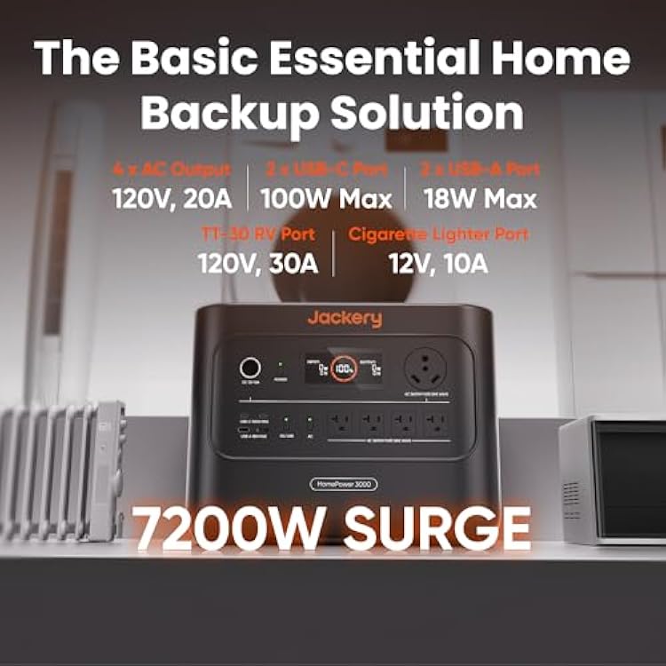 Jackery HomePower 3000 Portable Power Station with Hand Truck, 3600W (Surge 7200W) Output, 3072Wh LFP Battery Solar Generator, Essential Backup for Home Use, Power Outage, RV, Emergencies