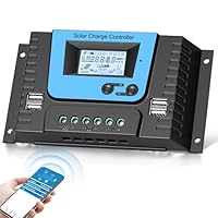 VIXKPIRR 20A Solar Laderegler Mit Bluetooth, PWM 20A Solarladeregler 12V 24V mit Temperatursensor LCD Anzeige und 4 USB Ports,Geeignet Lithium, Blei-Säure, Gel-Batterie