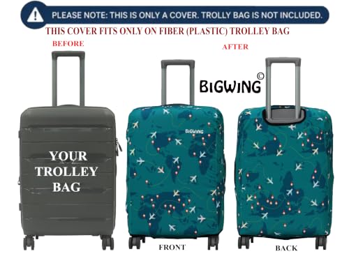 Image of BIGWING Protective Cover in Polyester Fabric with Map Print for | 28' Inch 75 cm Large Size | Hard Luggage Trolley Bag Cover (Fits Only On Fiber - Plastic Trolley Bag) Turquoise Color