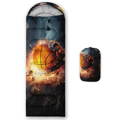 HOSIMA Basketball Sleeping Bags for Camping,Sports Theme Camping Sleeping Bag for Adult Boys Girls,Ultralight Sleeping Bag for Adults and Kids Hiking Trips Outdoors Activities.