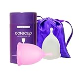 Carecup Reusable Menstrual Cup Set - The Most Reliable Medical Grade Silicone Period Cups - Comfortably use for 12 Hours (Small & Large)