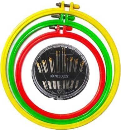 ikis Plastic 6,8 & 9 Embroidery Hoop Ring Frame with 30 Compact Needles Sewing Kit, Multicolour, Set of 3-image-34