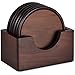 Wood Drink Coasters, GOH DODD 7 Pieces Coasters Set with Holder, 100% Natural and Organic Dinner Decor Centerpiece for Home Office Table, Walnut