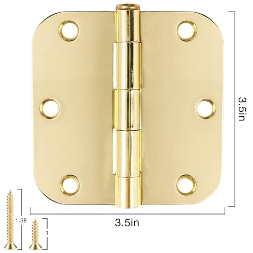 Door Hinge 3 1/2" 18 Pack Rounded Door Hinges Polished Brass 3.5" x 3.5 Inch Hinges for Doors Interior 5/8" Radius Corners Residential Heavy Duty Steel,Reversible Removable Pin Hinge Factory Shop by KIW - Image 2
