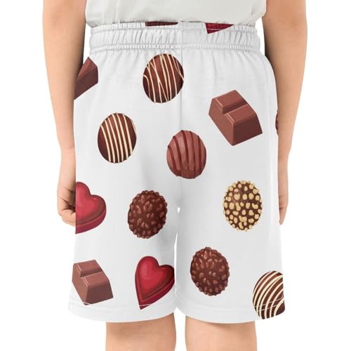 J JOYSAY Chocolate Heart Candy White Boys Athletic Shorts Kids Youth Casual Shotrs with Elastic Waistband Pockets3