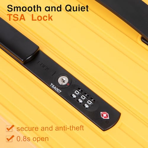 Hard Shell Carry On Luggage 22x14x9 Airline Approved, Wide Handle Hard Case Luggage, Ziperless Away Carry on Luggage, 20 inch, Yellow4