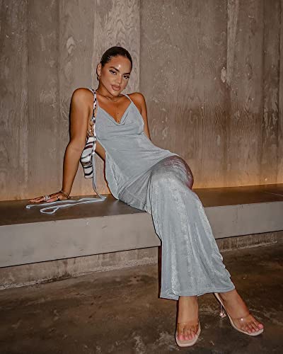 Image of Doweha Women Backless Cowl Neck Cocktail Going Out Dress Halter Slip Long Semi Formal Party 2026 Spring Summer Maxi Dress