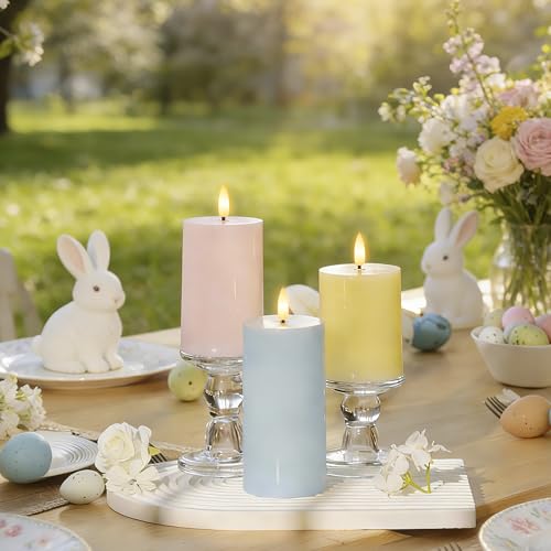 Image of Flameless Easter Candles with Remote, Battery Operated Pastel Spring Candles for Home & Table Decor, Realistic Flickering LED Pillar Candles for Easter & Spring Decor Set of 3