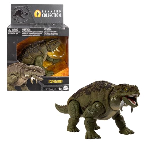 Mattel Jurassic World Colección Hammond Escutosaurio Figura de acción de dinosaurio, diseño de primera calidad con ojos de cristal y 14 puntos de articulación, JDJ08