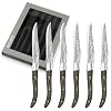 Amefa Lou Laguiole Vulcano Steak Knives Set of 6 Hardened Hammered Stainless Steel Triple Rivet Pakka Wood Ergonomic Handle Serrated Edge 4 Inch Blade Steak Knife