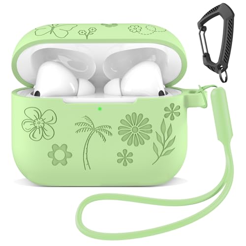MATEPROX Flower Design Compatible with AirPods Pro 3 Case with Keychain/Hand Strap, Airpod Pro 3rd Generation[2025] Silicone Protective Headphone Cover Support Wireless Charging-Mint Green