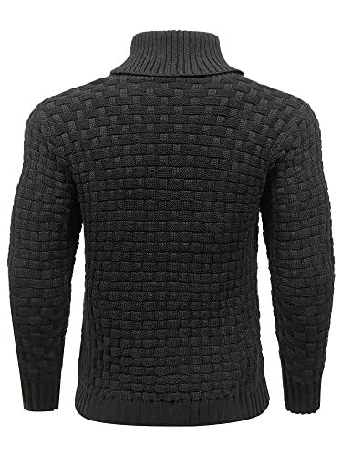 Arcciit Mens Stand Collar High Neck Pullover Sweaters Cable Knitted Buttons Twisted Sweaters Black Medium #TOP2