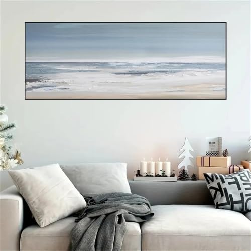 Tableau abstrait bleu ciel et gris pour créer une ambiance sereine et apaisante