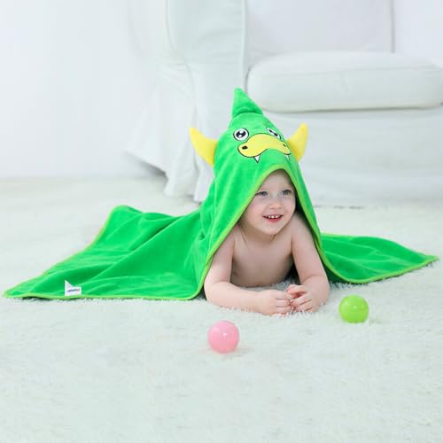 Image of MICHLEY Hooded Baby Towels Animal Baby 0-6 Years Bath Essentials for Boys Girls Green Dinosaur