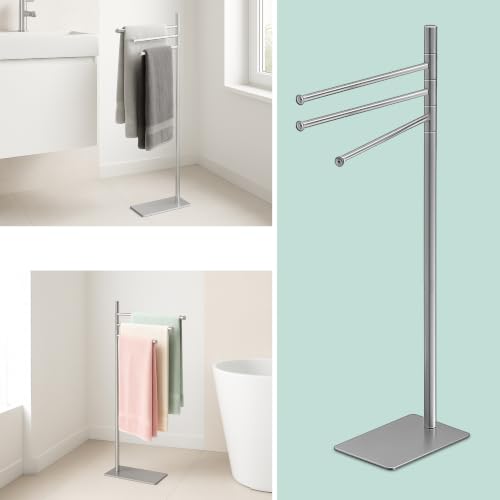 Toallero de pie blanco Relaxdays con 3 barras de acero inoxidable 4