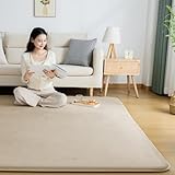Softime カーペット ラグ 極厚25mm ラグマット防音 厚手 竹炭消臭 130×185cm 約1.5畳 絨毯 滑り止め付 防ダニ 抗菌 防臭 地毯 高反発 オールシーズン快適 床暖房 ホットカーペット対応 こたつ敷きマット じゅうたん 低反発と同じ厚み リビングマット ゆか保護 無地・ベージュ I029-YNBE