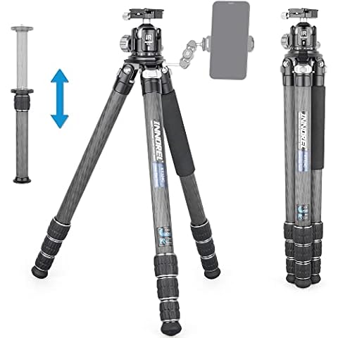 Carbon Fiber Tripod INNOREL KT324C Professional Portable Compact Travel Tripod for DSLR Camera Heavy Duty Stand Support 1.28in/32.5mm Tube with Low Gravity Center Panoramic Ball Head Center Column Cover