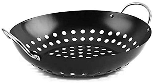 Cesta de barbacoa redonda para carne, parrilla, salteados, camarones, pollo, verduras, antiadherente
