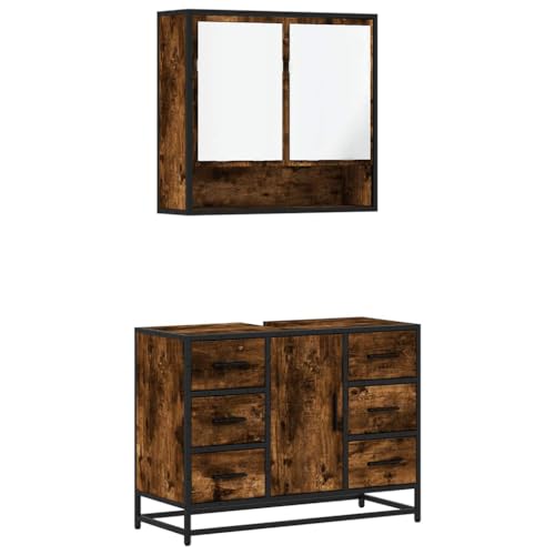 Set de muebles de baño de 2 piezas en madera contrachapada roble ahumado marrón 2