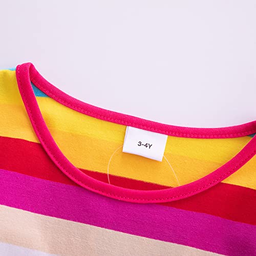 SoonerQuicker Jurk voor meisjes, katoen, lange mouwen, gestreept, nachthemd, regenboogprint, kinderen, peuters, baby's - Image 5