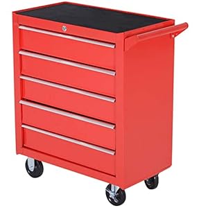 DURHAND Caja Taller Carro de Herramientas con Ruedas Cerradura Tipo Mueble de Almacenamiento para Taller Garaje y Hogar Chapa de Acero 69x33x75cm Rojo