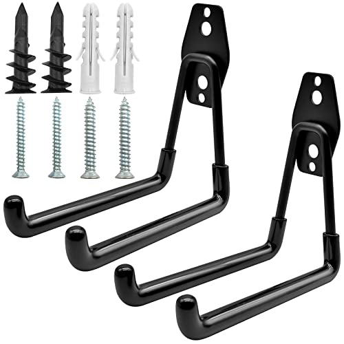 WSAMJIN 2 ganchos de pared de acero para garaje, para cargas pesadas, ganchos de almacenamiento de garaje, ganchos dobles para bicicletas, monopatines, escaleras