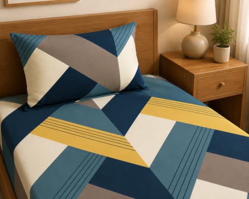 Image of LOOMLYFE Microfiber Soft Cotton Single Bed Bedsheet for Diwan Bed, Size 60 Inches X 90 Inches, 152 X 230 cm with 1 Large Size Pillow Covers Without Joint - BlueArrow