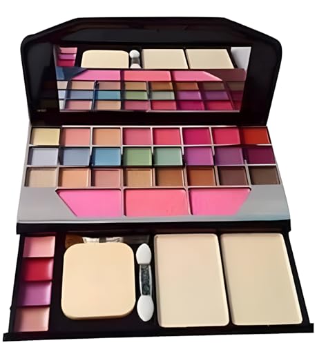 Image of SHISHI Tya 6155 Multicolour Makeup Kit and 7 Pink Makeup Brushes Set, 36H Waterproof Eyeliner Pencil with Pink Beauty Blender - (Pack of 10)