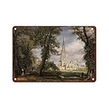 John Constable- Salisbury Cathedral from The Bishop'S Garden- Romanticism Classic Retro Metal Tin Sign Poster for Gym hotel Man Cave Public Places kitchen and room etc Funny home Wall Decor (08x10inch)