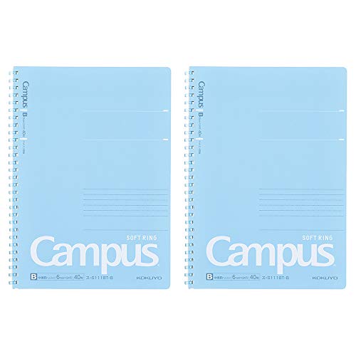KOKUYO Campus Soft Ring Notebook, Semi-B5, B 6mm Dot Ruled, 34 Lines, 40 Sheets, Blue, Set of 2, Japan Import (SU-S111BT-B)