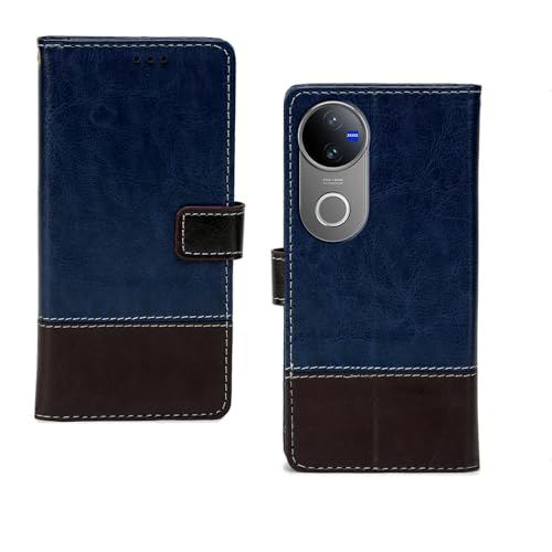 Image of Inktree Vivo V50 5G Flip Cover | Leather Finish | Complete Protection Flip Case for Vivo V50 5G - Blue and Coffee