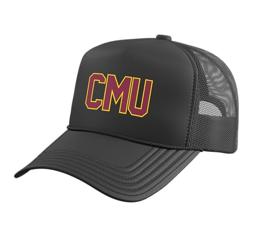 Colorado Mesa University CMU Collegiate Athletic Block Type Trucker Hat with Adjustable Mesh Back, Black