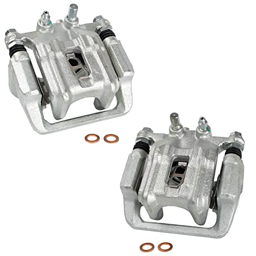 Image of TRQ Rear Brake Caliper Set Zinc Coated Hardware Brackets Compatible with 2005-2006 Honda CR-V
