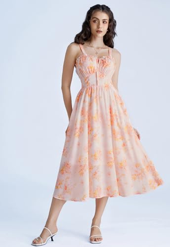 Image of Scarlet Darkness Summer Dresses for Women 2026 Floral Corset Dress Long Milkmaid Dress with Pocket