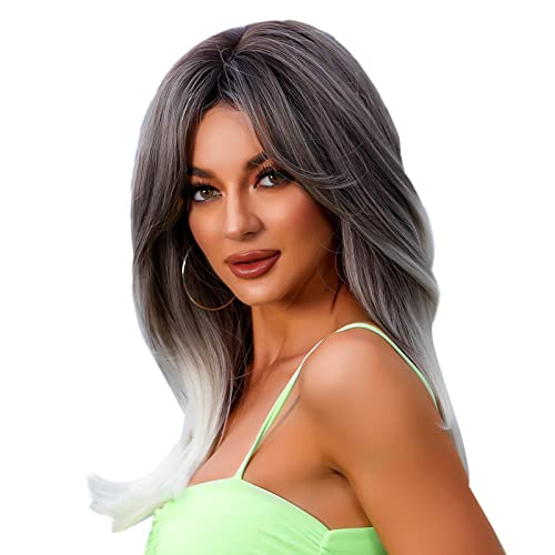Human Wigs Natural Gradient Wigs Synthetic Layered Ombre Wig Cosplay Party Costume Wigs with Wig Cap Comb