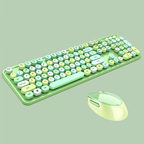 2.4G USB ���C�����X �L�[�{�[�h�ƃ}�E�X �}���`�J���[ �^�C�v���C�^�[ �X�^�C�� ���E���h �L�[�L���b�v ���킢���L�����f�B�J���[ �m�[�g�p�\�R���APC�ɑΉ� (�O���[��)