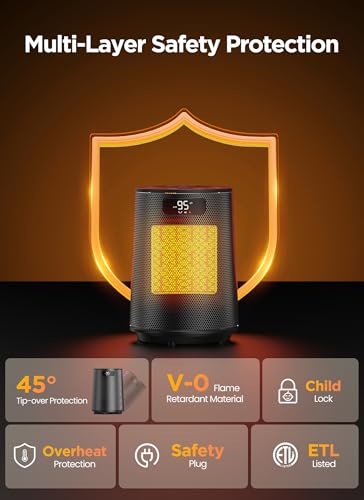 Image of GiveBest Space Heater, Electric Portable Heaters for Indoor Use with Thermostat and Remote, 70Oscillation, Digital Display, 12H Timer, 1500W PTC Ceramic Fast Safety Heat for Office Bedroom Home Desk