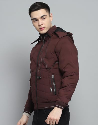 Image of Monte Carlo Mens Solid Wine Detachable Hood Full Sleeve Jacket