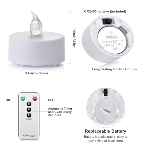 Image of Tea Light Candles with Remote Control,24pack Flickering Flameless LED Candle,Long Lasting 400+Hours,Battery Operated with Timer for Home Decoration Seasonal &Festival Celebration WarmYellow