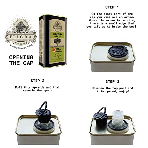 Ellora Farms, Global Gold Award Winner, Single Origin & Estate Traceable Extra Virgin Olive Oil, First-Cold Pressed, Certified Pdo, Harvested In Crete, Greece, Kosher Ou, 1 Lt (33.8 Oz.) Tins, Pack Of 2 #TOP7