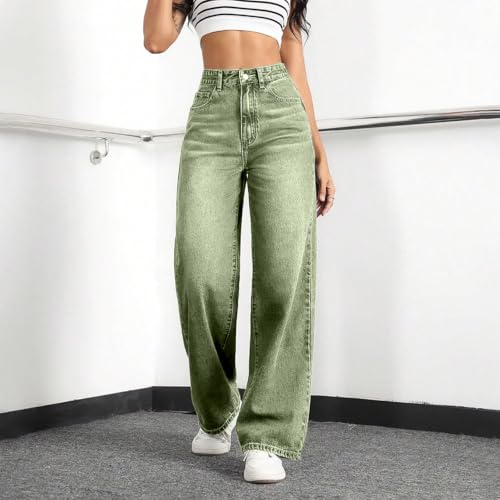 Image of Straight Leg Jeans for Women High Waisted Wide Leg Denim Pants