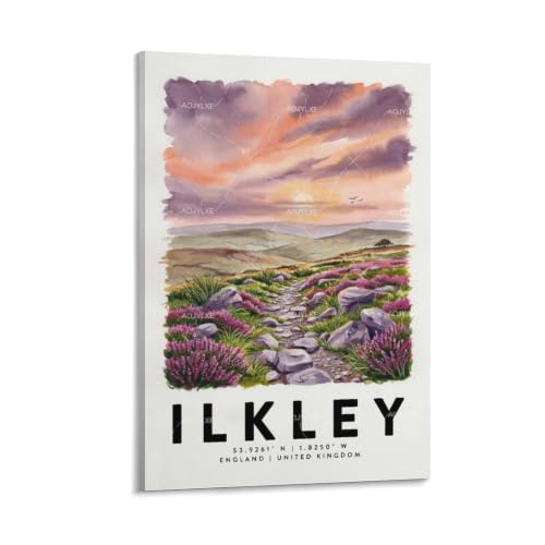 Poster de voyage aquarelle souvenir d'Ilkley pour intérieur poétique