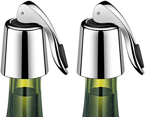 Azonee Wine Bottle Stopper Stainless Steel Wine Bottle Plug with Silicone Expanding Beverage Bottle Stopper Reusable Wine Saver Bottle Sealer Keeps Wine Fresh Best Gift Accessories (2 PACK)