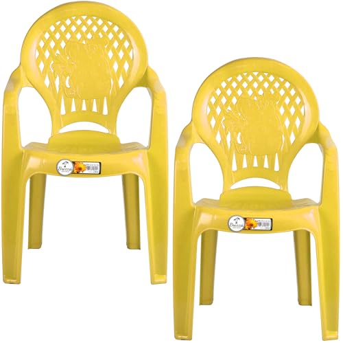 Kids Stackable Chair Children Chair with Arm Rest Comfortable Plastic Kids Chair Party Play Garden Indoor Outdoor (2 Yellow Chair)