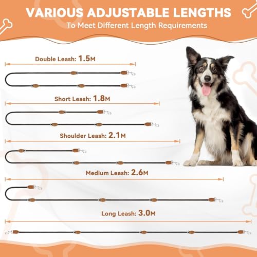 PETCOOZ Laisse Chien Réglable 3m Multifonctionnelle 3 Points, Noir – vue 5